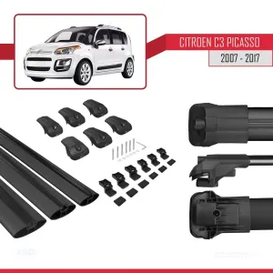 Citroen C3 Picasso 2007 - 2017 Arası ile uyumlu ACE-1 Ara Atkı Tavan Barı SİYAH 3 ADET BAR thumb 5