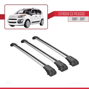 Citroen C3 Picasso 2007 - 2017 Arası ile uyumlu ACE-1 Ara Atkı Tavan Barı GRİ 3 ADET BAR thumb 3