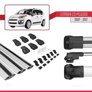 Citroen C3 Picasso 2007 - 2017 Arası ile uyumlu ACE-1 Ara Atkı Tavan Barı GRİ 3 ADET BAR thumb 5