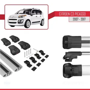Citroen C3 Picasso 2007 - 2017 Arası ile uyumlu ACE-1 Ara Atkı Tavan Barı GRİ thumb 5