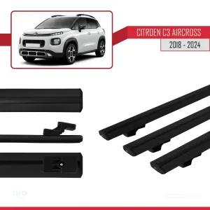 Citroen C3 Aircross 2018 ve Sonrası ile uyumlu Basic Model Ara Atkı Tavan Barı SİYAH 3 ADET thumb 5