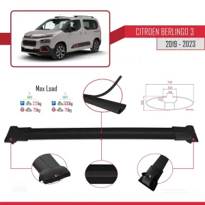 Citroen Berlingo 3 2019-2023 Arası ile uyumlu FLY Model Ara Atkı Tavan Barı SİYAH 4 ADET BAR thumb 4