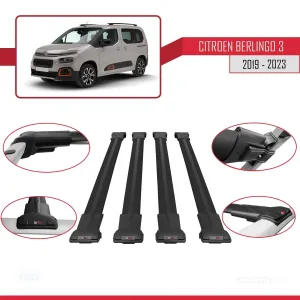 Citroen Berlingo 3 2019-2023 Arası ile uyumlu FLY Model Ara Atkı Tavan Barı SİYAH 4 ADET BAR thumb 5