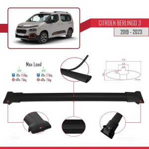 Citroen Berlingo 3 2019-2023 Arası ile Uyumlu FLY Model Ara Atkı Tavan Barı SİYAH - Görsel 4