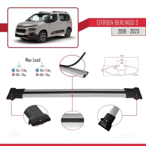 Citroen Berlingo 3 2019-2023 Arası ile Uyumlu FLY Model Ara Atkı Tavan Barı GRİ thumb 4