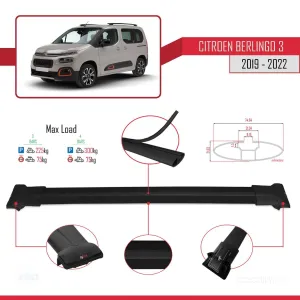 Citroen Berlingo 2019-2022 Arası ile Uyumlu FLY Model Ara Atkı Tavan Barı SİYAH 3 ADET BAR thumb 3