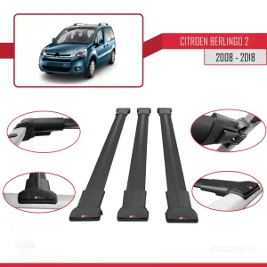 Citroen Berlingo 2008-2018 Arası ile uyumlu FLY Model Ara Atkı Tavan Barı SİYAH 3 ADET BAR thumb 5