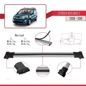 Citroen Berlingo 2008-2018 Arası ile uyumlu FLY Model Ara Atkı Tavan Barı GRİ 4 ADET BAR thumb 4