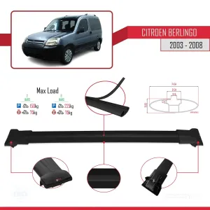 Citroen Berlingo 2003-2008 Arası ile uyumlu FLY Model Ara Atkı Tavan Barı SİYAH - Görsel 4