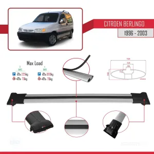 Citroen Berlingo 1996-2003 Arası ile uyumlu FLY Model Ara Atkı Tavan Barı GRİ 4 ADET BAR thumb 4
