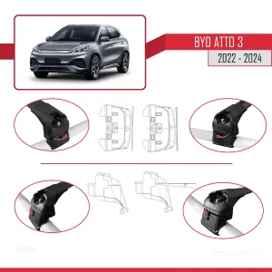 BYD Atto 3 2022 ve Sonrası ile uyumlu ACE-2 Ara Atkı Tavan Barı SİYAH thumb 4