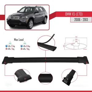 BMW X5 (E70) 2006-2013 Arası ile Uyumlu FLY Model Ara Atkı Tavan Barı SİYAH 3 ADET BAR - Görsel 4