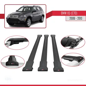 BMW X5 (E70) 2006-2013 Arası ile Uyumlu FLY Model Ara Atkı Tavan Barı SİYAH 3 ADET BAR - Görsel 5