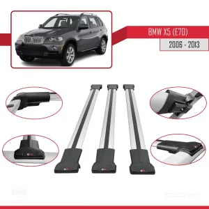 BMW X5 (E70) 2006-2013 Arası ile Uyumlu FLY Model Ara Atkı Tavan Barı GRİ 3 ADET BAR - Görsel 5