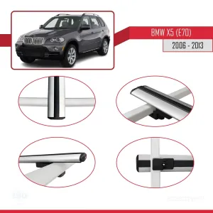 BMW X5 (E70) 2006-2013 Arası ile uyumlu Basic Model Ara Atkı Tavan Barı GRİ 3 ADET thumb 4
