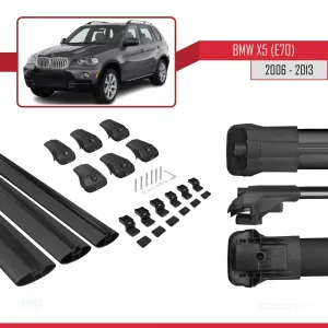 BMW X5 (E70) 2006-2013 Arası ile uyumlu ACE-1 Ara Atkı Tavan Barı SİYAH 3 ADET BAR - Görsel 5