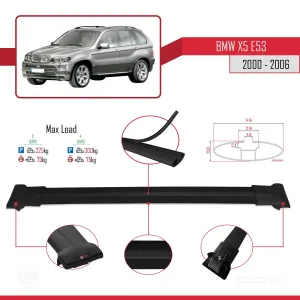 BMW X5 (E53) 2000-2006 Arası ile Uyumlu FLY Model Ara Atkı Tavan Barı SİYAH 3 ADET BAR thumb 4