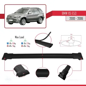BMW X5 (E53) 2000-2006 Arası ile uyumlu FLY Model Ara Atkı Tavan Barı SİYAH - Görsel 4