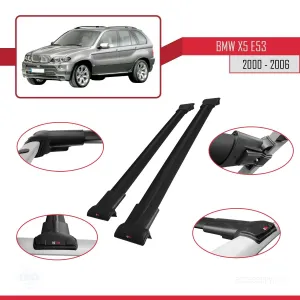 BMW X5 (E53) 2000-2006 Arası ile uyumlu FLY Model Ara Atkı Tavan Barı SİYAH - Görsel 5