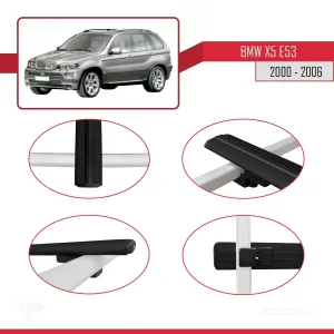 BMW X5 (E53) 2000-2006 Arası ile uyumlu Basic Model Ara Atkı Tavan Barı SİYAH 3 ADET - Görsel 4