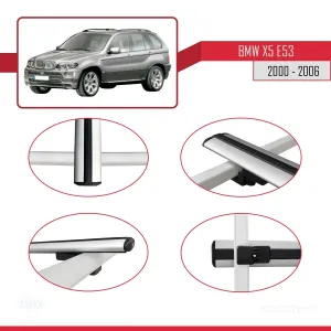 BMW X5 (E53) 2000-2006 Arası ile uyumlu Basic Model Ara Atkı Tavan Barı GRİ 3 ADET thumb 4
