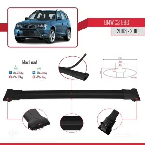 BMW X3 E83 2003-2010 Arası ile uyumlu FLY Model Ara Atkı Tavan Barı SİYAH 3 ADET BAR thumb 4