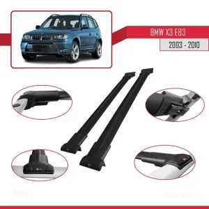 BMW X3 E83 2003-2010 Arası ile uyumlu FLY Model Ara Atkı Tavan Barı SİYAH thumb 5