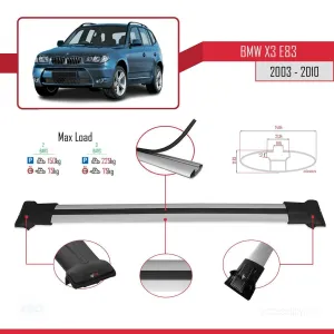 BMW X3 E83 2003-2010 Arası ile uyumlu FLY Model Ara Atkı Tavan Barı GRİ - Görsel 4
