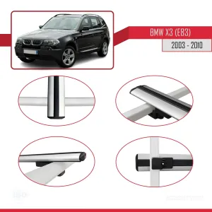 BMW X3 E83 2003-2010 Arası ile uyumlu Basic Model Ara Atkı Tavan Barı GRİ 3 ADET - Görsel 4