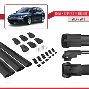 BMW 5 Serisi (E61) TOURING 2004-2010 Arası ile uyumlu ACE-1 Ara Atkı Tavan Barı SİYAH 3 ADET BAR thumb 5