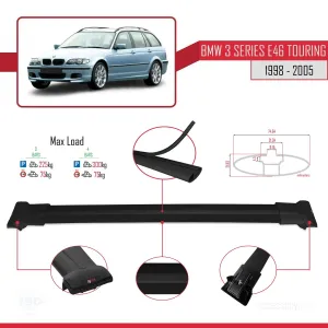 BMW 3 Serisi (E46) TOURING 1998-2005 Arası ile Uyumlu FLY Model Ara Atkı Tavan Barı SİYAH 3 ADET BAR thumb 4