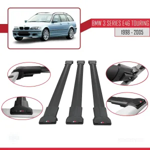 BMW 3 Serisi (E46) TOURING 1998-2005 Arası ile Uyumlu FLY Model Ara Atkı Tavan Barı SİYAH 3 ADET BAR thumb 5