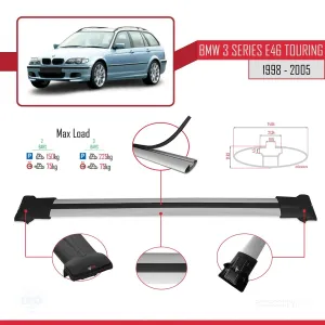 BMW 3 Serisi (E46) TOURING 1998-2005 Arası ile uyumlu FLY Model Ara Atkı Tavan Barı GRİ - Görsel 4