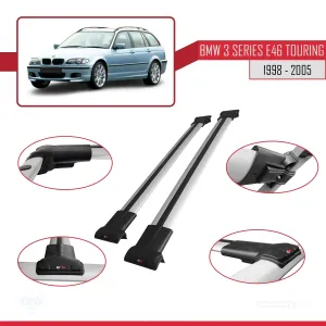 BMW 3 Serisi (E46) TOURING 1998-2005 Arası ile uyumlu FLY Model Ara Atkı Tavan Barı GRİ - Görsel 5