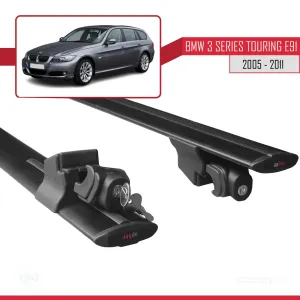 Bmw 3 Series Touring (E91) 2005-2011 Arası ile uyumlu HOOK Model Anahtar Kilitli Ara Atkı Tavan Barı SİYAH thumb 5