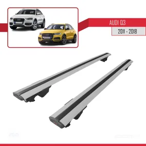 Audi Q3 2011-2018 Arası ile uyumlu HOOK Model Anahtar Kilitli Ara Atkı Tavan Barı GRİ thumb 4