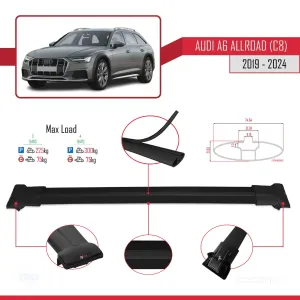 Audi A6 (C8) Allroad 2019 ve Sonrası ile Uyumlu FLY Model Ara Atkı Tavan Barı SİYAH 3 ADET BAR - Görsel 4
