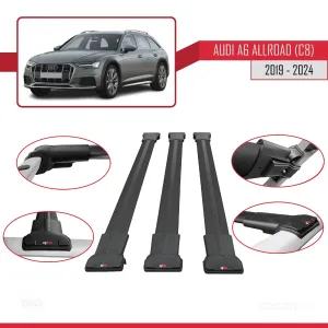 Audi A6 (C8) Allroad 2019 ve Sonrası ile Uyumlu FLY Model Ara Atkı Tavan Barı SİYAH 3 ADET BAR - Görsel 5