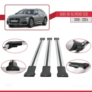 Audi A6 (C8) Allroad 2019 ve Sonrası ile Uyumlu FLY Model Ara Atkı Tavan Barı GRİ 3 ADET BAR - Görsel 5