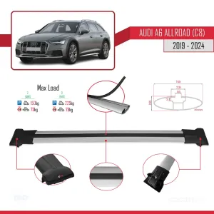 Audi A6 (C8) Allroad 2019 ve Sonrası ile Uyumlu FLY Model Ara Atkı Tavan Barı GRİ thumb 4