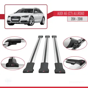 Audi A6 (C7) Allroad 2011-2018 Arası ile uyumlu FLY Model Ara Atkı Tavan Barı GRİ 3 ADET BAR - Görsel 5