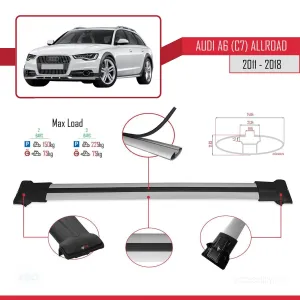 Audi A6 (C7) Allroad 2011-2018 Arası ile uyumlu FLY Model Ara Atkı Tavan Barı GRİ thumb 4