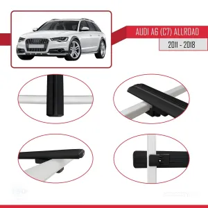 Audi A6 (C7) Allroad 2011-2018 Arası ile uyumlu Basic Model Ara Atkı Tavan Barı SİYAH 3 ADET thumb 4