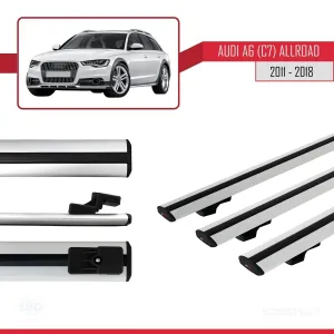 Audi A6 (C7) Allroad 2011-2018 Arası ile uyumlu Basic Model Ara Atkı Tavan Barı GRİ 3 ADET - Görsel 3