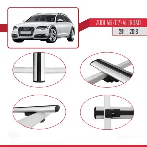 Audi A6 (C7) Allroad 2011-2018 Arası ile uyumlu Basic Model Ara Atkı Tavan Barı GRİ 3 ADET - Görsel 4