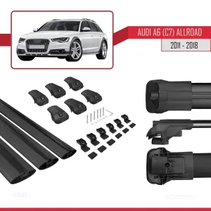 Audi A6 (C7) Allroad 2011-2018 Arası ile uyumlu ACE-1 Ara Atkı Tavan Barı SİYAH 3 ADET BAR thumb 5