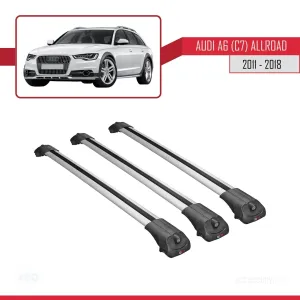 Audi A6 (C7) Allroad 2011-2018 Arası ile uyumlu ACE-1 Ara Atkı Tavan Barı GRİ 3 ADET BAR thumb 3