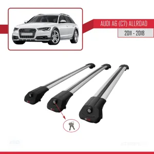 Audi A6 (C7) Allroad 2011-2018 Arası ile uyumlu ACE-1 Ara Atkı Tavan Barı GRİ 3 ADET BAR thumb 4