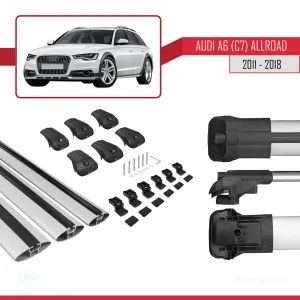 Audi A6 (C7) Allroad 2011-2018 Arası ile uyumlu ACE-1 Ara Atkı Tavan Barı GRİ 3 ADET BAR thumb 5