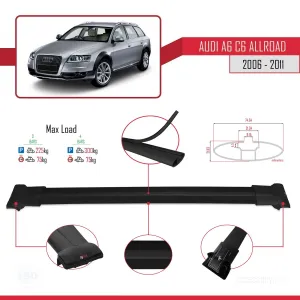 Audi A6 (C6) ALLROAD 2006-2011 Arası ile Uyumlu FLY Model Ara Atkı Tavan Barı SİYAH 3 ADET BAR - Görsel 4